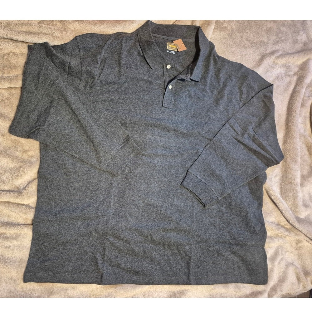 The Foundry Supply Co Mens 4XL Charcoal Gray Heather Cotton Long Sleeve Polo